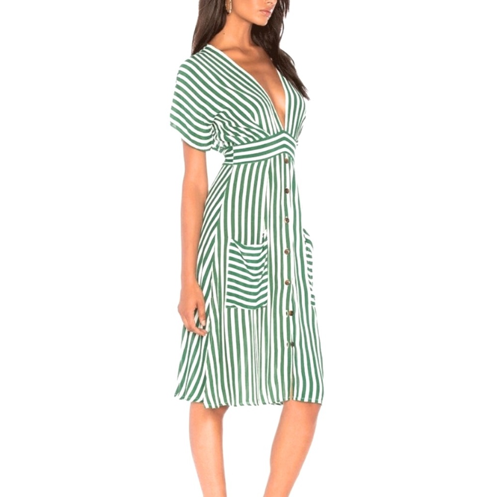 Faithful the Brand - Milan midi dress green & white stripe size XS. NWT.